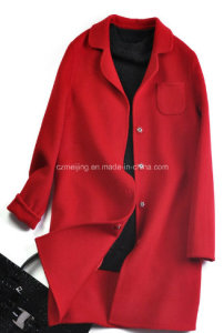 Red Woman′s Woolen Dust Coat