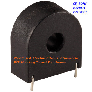 Zmct116A Mini PCB Mounting Current Transformer 2500: 1 70A 100ohm 0.1calss 6.5mm Hole