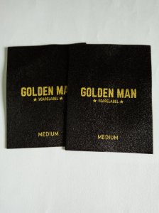 Black Base and Yellow Wording Design Garment Main Woven Label
