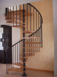 Wooden Spiral Staircase with Stainless Steel Railling